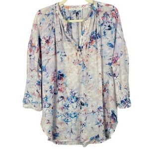 Violet & Claire Oversized Multicolor Sheer Floral 3/4 Sleeve Large Blouse